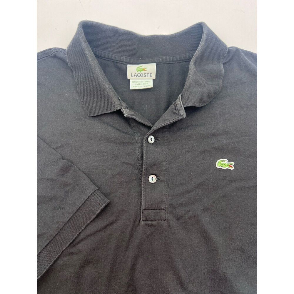 Lacoste S/S Rugby Polo Shirt Solid Black w/Green Crocodile Logo‎ Sz 7 (XL)